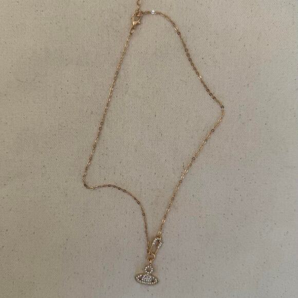 Y2K 2000s Rose Gold Iced Out Planet Necklace Unisex Vintage Chain New - Picture 9 of 10